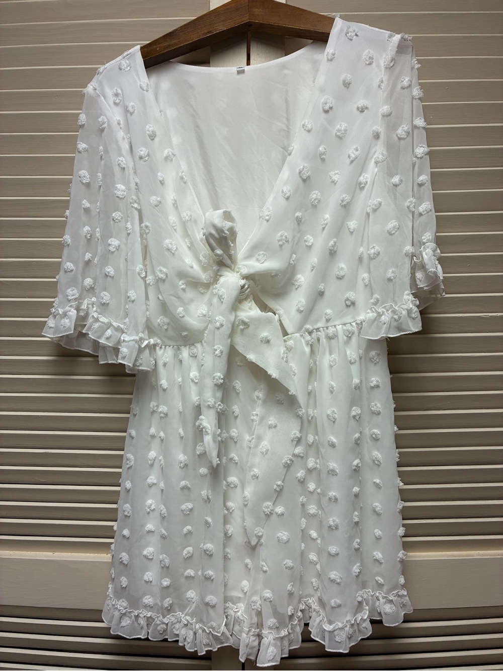 Women's White Textured Tie-Front Romper